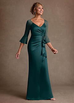 Azazie Nampa 신부의 어머니 드레스 쉬스 주름진 망사 플로어 길이 드레스 image4