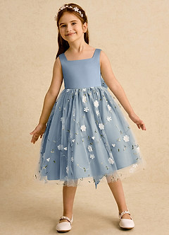 Azazie Bean Blumenmädchenkleider Ballkleid Schleifen Tüll Kleid Staubblau image3