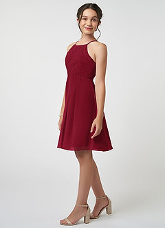 Azazie Ginny Junior Burgundy A-Line Pleated Chiffon Dress image3