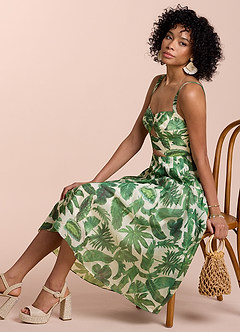 Vestido Estampado De Palmeras Verdes Midi Hailey image2