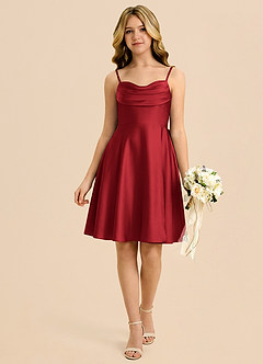 Azazie Bear Junior Pomegranate A-Line Sweetheart Neckline Stretch Satin Dress image1