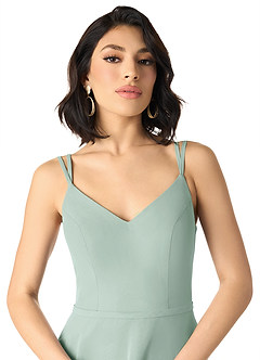 Azazie Janine At-home Try On Dresses Agave A-Line V-Neck Chiffon Dress image3