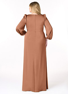 Azazie Mel Bridesmaid Dresses Bronzer Sheath Long Sleeve Stretch Satin Dress image8