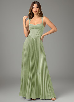Azazie Avenelle Bridesmaid Dresses Dusty Sage A-Line Corset Stretch Satin Dress image4