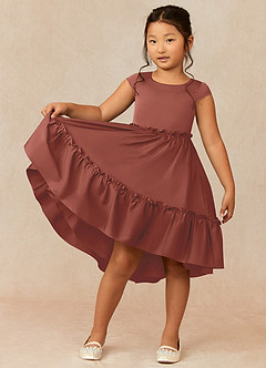 Azazie Lee Flower Girl Dresses Auburn A-Line Bow Stretch Satin Dress image1