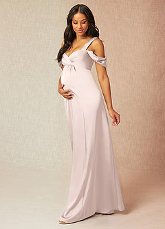 Azazie Rhea Maternity Bridesmaid Dresses A-Line Off-The-Shouler Pleated Stretch Satin Floor-Length Dress image3