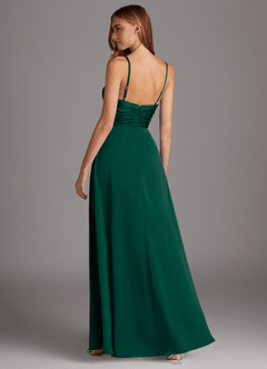 Azazie Jenna Vestidos de damas de honor Vestido de Esmeralda de Satén Elástico de Corte en A con Plisado image4