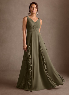 Azazie Darla Mother of the Bride Dresses Willow Green A-Line Ruched Chiffon Dress image3