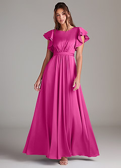 Azazie Daphne Modest Bridesmaid Dresses A-Line Ruched Stretch Satin Floor-Length Dress image1