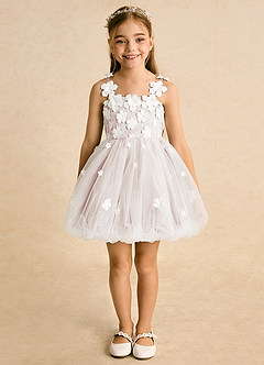Azazie Teacup Blumenmädchenkleider Ballkleid Spitze Tüll Kleid Elfenbein Blassrosa image4