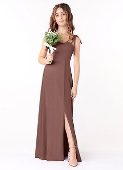 Azazie Rosey Junior Espresso A-Line Sweetheart Neckline Chiffon Dress image1