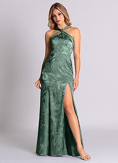 Azazie Rue 신부 들러리 드레스 쉬스 주름진 자카드 바닥 길이 드레스 image4