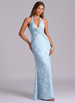 Azazie Valerie 신부 들러리 드레스 인어 주름진 플로럴 번아웃 바닥 길이 드레스 image5