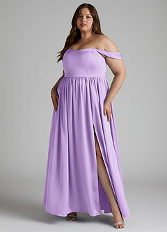 Azazie Morana Bridesmaid Dresses Lilac A-Line Off the Shoulder Stretch Satin Convertible Dress image12