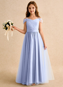 Azazie Yuna Girls Formal Abiti da Ragazza di Fiori Abito A-Line in Tulle Spalle Scoperte Ghiaccio image3