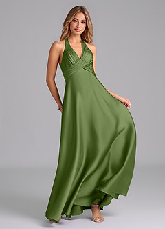 Azazie Tessie Bridesmaid Dresses Juniper A-Line Pleated Stretch Satin Dress image4
