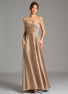 Azazie Ayla Vestidos de damas de honor Vestido de Gris Pardo de Satén Elástico de Corte en A con Corsé image5