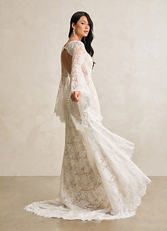 Azazie Hayes Robes de mariée Robe Sirène en Dentelle Col en V Diamant Blanc Champagne image5