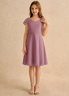 Azazie Narin Girls Formal Flower Girl Dresses Vintage Mauve A-Line with Sleeves Chiffon Dress image4