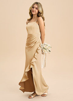 Azazie Buzzy Junior Gold Sheath Pleated Stretch Satin Dress image6