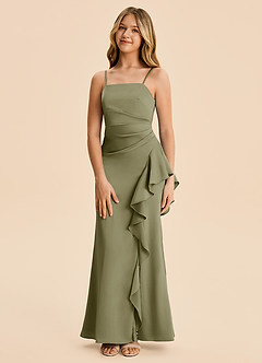 Azazie Lyla Junior Pistachio Mermaid Pleated Stretch Satin Dress image5