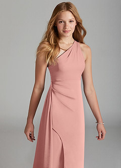 Azazie Maron Junior Rosette A-Line Pleated Stretch Satin Dress image3