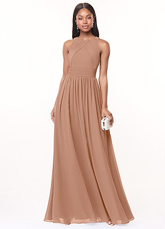 Azazie Harper Bridesmaid Dresses Champagne Rose A-Line Pleated Chiffon Dress image1