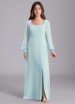 Azazie Bondi Junior Abito A-Line in Chiffon Blusa Sea Glass image7