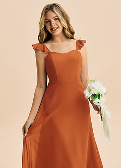 Azazie Mavie Junior A-Line Ruchede Chiffon Gulv-længde Junior brudepige Kjole image5