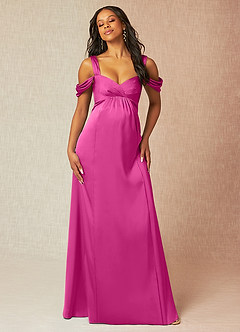 Azazie Rhea Abiti da damigella d'onore premaman Abito A-Line Plissettato a Spalla Scoperta Raso Elasticizzato Floor-Length image4
