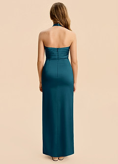 Azazie Jemma Junior Ink Blue Sheath Ruched Stretch Satin Dress image2