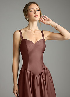 Azazie Evadina Suknie dla druhen Linia A Gorset Satyna elastyczna Do ziemi Sukienka image5