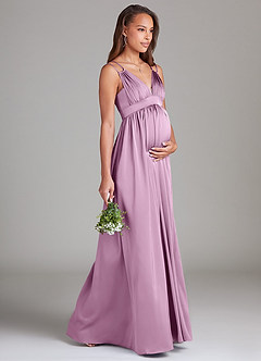 Azazie Emree Maternity Bridesmaid Dresses A-Line Stretch Satin Floor-Length Dress with Pockets image4