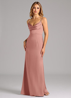 Azazie Aimee Robes de demoiselle d'honneur Robe Trapèze en Satin extensible Encolure en Forme de Cœur Rosette image1