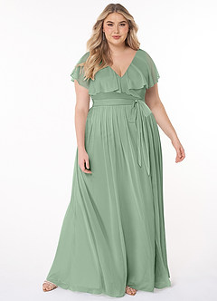 Azazie Jael Bridesmaid Dresses Matcha A-Line V-Neck Mesh Dress image7
