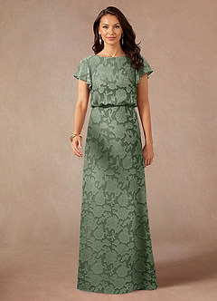 Azazie Lehi Abiti per la Madre della Sposa Abito A-Line in Burnout Floreale Scollo a barca Matcha image4