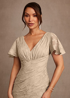 Azazie Jolene Mother of the Bride Dresses Champagne Mermaid Pleated Floral Burnout Dress image5