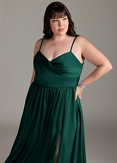 Azazie Zeya Bridesmaid Dresses Emerald A-Line Pleated Stretch Satin Dress image14