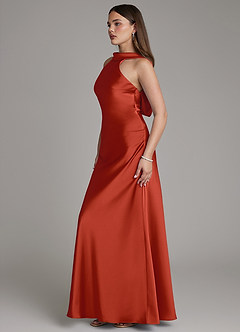 Azazie Dimitra Vestidos de damas de honor Vestido de Óxido de Satén Elástico de Línea A con Plisado image5
