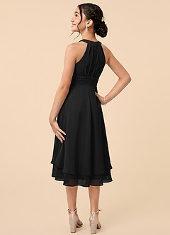 Azazie Linna Junior Vestido Negro de Gasa de Corte en A con Plisado image4