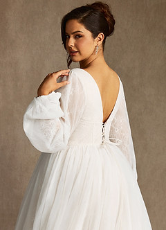 Azazie Cressida Wedding Dresses Diamond White Ball-Gown Lace Tulle Dress image10