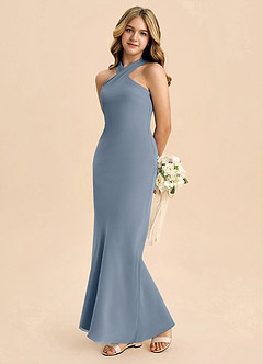 Azazie Doretta Junior Robe Fourreau en Mousseline de soie Plissée Violet Crépusculaire image1