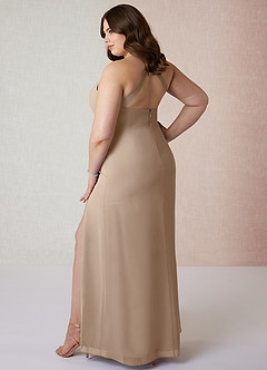 Azazie Manila Bridesmaid Dresses Taupe Sheath V-Neck Chiffon Dress image10