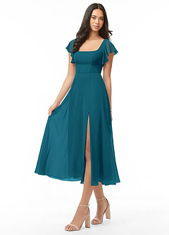 Azazie Bondi Bridesmaid Dresses Ink Blue A-Line Ruched Chiffon Dress image3