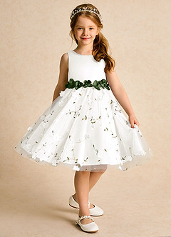 Azazie Starri Flower Girl Dresses Ivory Olive Ball-Gown Beaded Matte Satin Dress image3