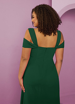 Barbie ♥ Azazie Robes de demoiselle d'honneur Robe Trapèze en Mousseline de soie Épaule décolletée Vert Foncé image7