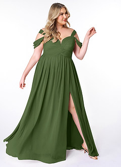 Azazie Lianne Jurken voor bruidsmeisjes Jurk van Chiffon met A-Lijn Off the Shoulder Olijf image10