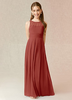 Azazie Bibiane Junior Abito A-Line in Chiffon Plissettato Terracotta image1