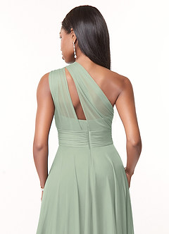 Azazie Charlize Bridesmaid Dresses Dusty Sage A-Line One Shoulder Mesh Dress image4