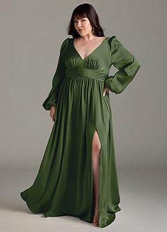Azazie Norah Robes de demoiselle d'honneur Robe Trapèze en Satin extensible Genévrier image7